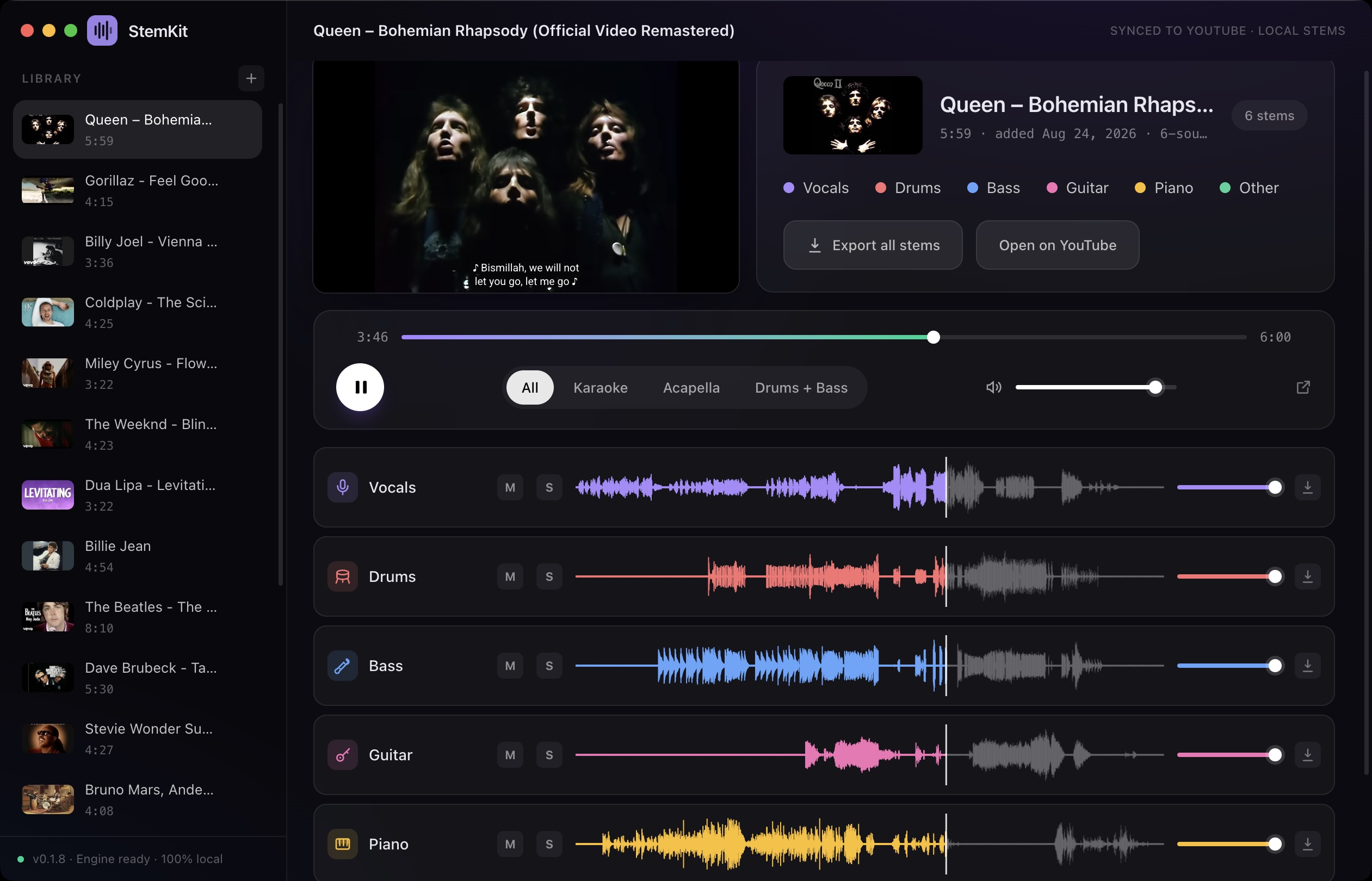 StemKit splitting a song into six stems